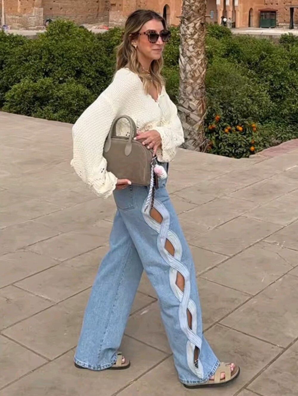 Street Hollow Out Denim Women Trousers Fashion Zippers Button Pocket Female Pant